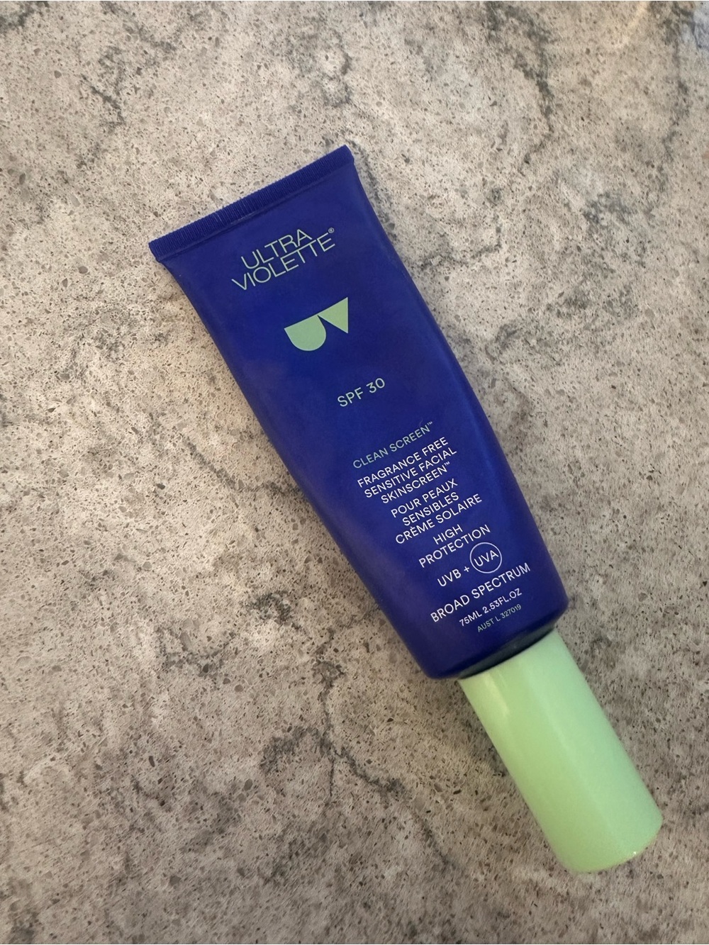 Ultra Violette Facial Sunscreen Tube in Deep Blue with Mint Cap